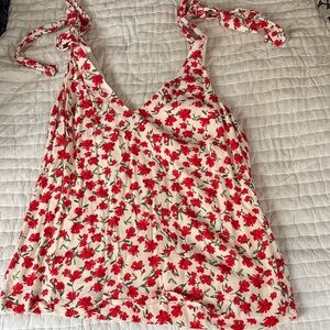 Sézane Lara blouse. Red Floral Camisole Top